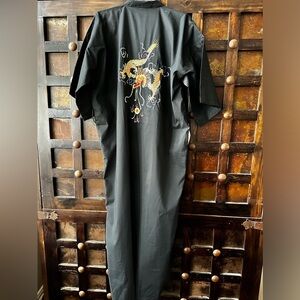 Pearls Sz Large Vintage Oriental Black Embroidered Dragon Kimono NWT